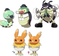  bird bug clothed_pokemon cocaana_(pokemon) commentary commission egg english_commentary extra_arms facial_hair fangs hat kasanagii&#039;s_evolution_(pokemon) kasanagii_(pokemon) looking_at_viewer mars_symbol moustache no_humans pokekoks pokemon pokemon_(creature) pokemon_rgby pokemon_rgby_(prototype) pokemon_rse pokemon_rse_(prototype) prototype_design sexual_dimorphism standing torchic_(prototype) transparent_background venus_symbol 