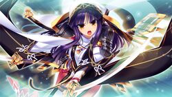  game_cg katana long_hair miyoshi_choukei purple_hair sengoku_hime sengoku_hime_5 sword weapon yellow_eyes 