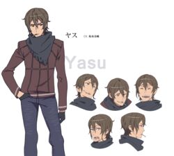  1boy brown_eyes brown_hair cigarette gloves morozumi_yasubee official_art reference_sheet sasaki_keigo scarf sekai_seifuku:_bouryaku_no_zvezda smoking transparent_background 