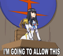  bad_id bad_tumblr_id black_hair blue_eyes darren_geers english_text epaulettes female futurama junketsu kill_la_kill kiryuuin_satsuki logo long_hair long_sleeves meme parody photoshop_(medium) smile solo text_focus thick_eyebrows 