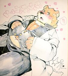  anthro bear belly blush clothed clothing doctor hi_res jambavan_(tas) kemono lifewonders male mammal midriff navel outie_navel slightly_chubby solo star_parlor tokyo_afterschool_summoners traditional_media_(artwork) 