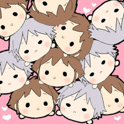  6+boys bad_id bad_pixiv_id blush_stickers brown_hair chibi disney_tsum-tsum grey_hair heart kingdom_hearts lowres male_focus multiple_boys ng_sam photoshop_(medium) pink_background riku_(kingdom_hearts) solid_circle_eyes sora_(kingdom_hearts) 