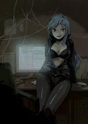  artist_request blue_hair computer female female kinosaki looking_at_viewer md5_mismatch nemissa solo soul_hackers wide_hips 