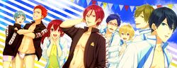  6+boys bad_id bad_pixiv_id black_hair blonde_hair blue_eyes blue_hair blush brown_hair everyone female free! glasses green725726 green_eyes grey_hair hazuki_nagisa highres jacket long_hair male_swimwear matsuoka_gou matsuoka_rin mikoshiba_seijuurou multiple_boys nanase_haruka_(free!) nitori_aiichirou open_mouth orange_hair ponytail purple_eyes red_eyes red_hair ryuugazaki_rei sharp_teeth short_hair smile swim_briefs swimsuit tachibana_makoto teeth track_jacket yellow_eyes 