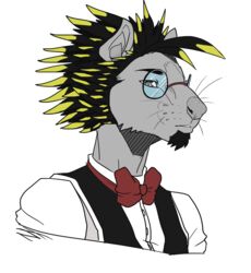  2015 anthro asiatic_brush-tailed_porcupine black_body black_fur black_hair blonde_hair bow_(feature) bow_tie brush-tailed_porcupine bust_portrait clothed clothing collaboration color_edit colored digital_drawing_(artwork) digital_media_(artwork) eyebrows eyewear facial_hair frown fur glasses goatee grey_body grey_eyes grey_fur grey_nose hair hatching_(art) looking_at_viewer male mammal multicolored_body multicolored_fur multicolored_hair nexsix old_world_porcupine pince-nez porcupine portrait rodent shaded shadow shirt short_hair simple_background snout solo spiky_hair spines third-party_edit topwear two_tone_hair vaer_tabelige vaerjo vest whiskers white_background yellow_body yellow_fur 