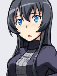  black_hair blue_eyes blush breasts female fugi_yukihime long_hair open_mouth ryuugajou_nanana_no_maizoukin simple_background 