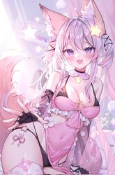  :3 alllisso animal_ear_fluff animal_ears annytf bare_shoulders black_gloves black_panties breasts cleavage clothing_cutout corrupted_twitter_file covered_navel detached_collar detached_sleeves dress elbow_gloves female fingerless_gloves fox_ears fox_girl fox_tail frilled_dress frills gloves hair_ornament highres indie_virtual_youtuber long_hair long_sleeves looking_at_viewer medium_breasts multi-strapped_panties open_mouth panties pelvic_curtain pink_dress purple_eyes revealing_clothes see-through see-through_sleeves short_dress side_cutout sitting sleeveless sleeveless_dress smile solo spaghetti_strap star_(symbol) string_panties tail thighhighs two_side_up underwear very_long_hair virtual_youtuber white_hair 