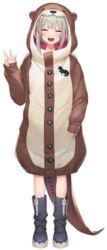  anonymous_(nijisanji) artist_request black_footwear blush boots buttons closed_eyes female full_body green_hair long_sleeves miyu_ottavia miyu_ottavia_(1st_costume) multicolored_hair nijisanji nijisanji_id official_art onesie open_mouth otter_costume pink_hair sleeves_past_wrists smile solo standing straight-on streaked_hair tachi-e transparent_background virtual_youtuber w 