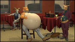  16:9 3d_(artwork) anthro beastars belly belly_expansion belly_inflation bengal_tiger big_belly bill_(beastars) bloated bovid cake candy caprine cervine chocolate chocolate_cake clothed clothing dall_sheep deer dessert digital_media_(artwork) expansion felid fernkarrythewolf food fully_clothed group hi_res huge_belly inflation louis_(beastars) male mammal pantherine pina_(beastars) plantigrade red_deer sheep shirtless_male source_filmmaker_(artwork) stuffing tiger trio widescreen 