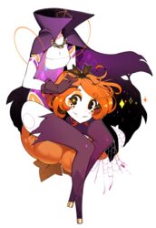  +_+ black_bow bow bow_hairband bug cape colored_skin commentary disembodied_head dullahan eliza_(halphelt) english_commentary female floating_cape hairband halloween halloween_costume halphelt high_collar highres looking_at_viewer no_feet orange_hair original pumpkin purple_cape purple_thighhighs silk simple_background sitting smile solo spider spider_web thighhighs torn_cape torn_clothes white_background white_skin 