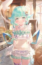  absurdres artist_request bow_shorts braid choker cowboy_shot female frilled_choker frills giving globe green_eyes green_hair hair_ornament highres holding holding_paper hoshimura_hotaru indie_virtual_youtuber indoors ladder looking_at_viewer medium_hair paper parted_lips scrunchie second-party_source shirt shorts smile solo standing star_(symbol) star_hair_ornament thigh_strap translation_request virtual_youtuber white_shirt white_shorts wrist_scrunchie 