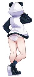  animal_hood ass black_footwear black_socks facing_away female from_behind full_body highres hood hoodie mm_(mm_chair) nijisanji no_pants panda_hood panties raglan_sleeves sasaki_saku sasaki_saku_(1st_costume) shoes simple_background sneakers socks solo standing underwear virtual_youtuber white_background white_panties 