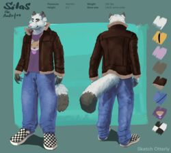  absurd_res arctic_fox canid canine clothed clothing english_text footwear fox fur hi_res male mammal model_sheet refference refseet shoes silas sketchotterly solo text true_fox white_body white_fur 