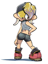  2024 ass baseball_cap big_butt bottomwear butt_focus cephalopod clothing faceless_character faceless_female faceless_humanoid female hand_on_hip hat headgear headwear hi_res humanoid humanoid_pointy_ears marine midriff mollusk muramasa_mikado nintendo octarian octoling rear_view shorts solo spandex spandex_shorts splatoon thick_thighs tight_bottomwear tight_clothing tight_shorts wide_hips 