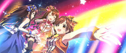  3girls black_thighhighs blue_eyes blush brown_eyes brown_hair closed_eyes commentary_request elbow_gloves gloves highres honda_mio idolmaster idolmaster_cinderella_girls looking_at_viewer multiple_girls new_generations_(idolmaster) one_side_up open_mouth shibuya_rin shimamura_uzuki smile stage_of_magic_(idolmaster) star_(symbol) thighhighs white_gloves yuuki_tatsuya 