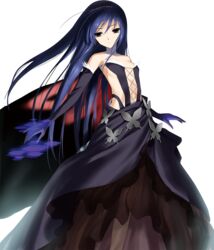  accel_world bare_shoulders black_hair brown_eyes bug butterfly center_opening dress elbow_gloves female gloves hairband highres hima kuroyukihime long_hair mg_renders solo third-party_edit transparent_background 