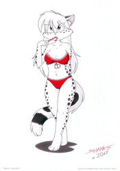  2017 3_toes anthro barefoot belly bra breasts candy candy_cane christmas clothed clothing cosplay costume dessert feet felid feline felis female food holidays leony leopard mammal pantherine panties paws snow_leopard solo tail tail_motion tailwag tirashanks_(artist) toes toony underwear 