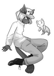  anthro black_body black_fur clothing domestic_cat felid feline felis fur hat headgear headwear hi_res jhojuju male mammal monochrome pitch_bombay plushie solo world_of_fortune young young_anthro 