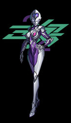  3ok absurdres alternate_universe armor breastplate breasts cleavage color_timer female genderswap_(mtf) glowing glowing_eyes hand_on_own_hip high_heels highres power_armor rule_63 science_fiction shoulder_armor solo standing thighs tokusatsu ultra_series ultraman_(hero&#039;s_comics) ultraman_decker_(series) ultraman_dinas ultraman_suit white_eyes 