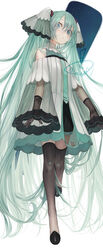  adapted_costume aqua_eyes aqua_hair aqua_nails aqua_necktie arms_at_sides bare_shoulders black_footwear black_gloves black_thighhighs closed_mouth commentary dress eyelashes female fingernails flat_chest full_body gloves hatsune_miku high_collar highres knees_together_feet_apart long_hair looking_at_viewer mizutame_tori musical_note musical_note_print necktie off-shoulder_dress off_shoulder pleated_dress see-through see-through_legwear see-through_sleeves sheer_gloves shoes sideways_glance simple_background solo staff_(music) standing standing_on_one_leg straight_hair tareme thighhighs treble_clef twintails very_long_hair vocaloid white_background wide-eyed wide_sleeves zettai_ryouiki 