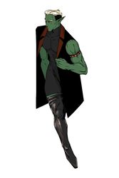  2:3 alternative_fashion armband boots clothed clothing drawfee_(copyright) drawtectives footwear fully_clothed goth green_body green_skin gyorik_rogdul hi_res humanoid humanoid_pointy_ears itskatieclearly jacket legwear male muscular muscular_humanoid muscular_male not_furry orc solo thigh_boots thigh_highs tight_clothing topwear undercut 