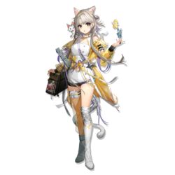  animal_ears animal_on_shoulder arknights asymmetrical_footwear bag bare_shoulders boots cat_ears cat_on_shoulder cat_tail choker feline female full_body grey_eyes grey_hair hand_up high-waist_shorts highres infection_monitor_(arknights) jacket kazemaru_(arknights) long_hair long_sleeves looking_at_viewer off_shoulder official_art open_clothes open_jacket parted_lips short_shorts shorts solo standing tachi-e tail thigh_strap thighs transparent_background wenquangua white_choker white_footwear white_shorts yellow_jacket 