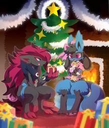  absurd_res anthro christmas claws duo fluffy generation_4_pokemon generation_5_pokemon hi_res holidays love lucario luka_(lucario) lux_(zoroark) male male/male nintendo nyaswitchnya paws pokemon pokemon_(species) romantic romantic_couple zoroark 