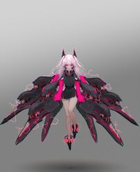  absurdres alternate_costume black_dress dress electricity female flat_chest floating gradient_background highres hololive long_hair looking_at_viewer mecha_musume oota_youjo open_mouth pink_hair red_eyes science_fiction short_dress solo straight-on two_side_up uruha_rushia virtual_youtuber 