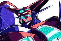  drill getter_robo jimmy_stone looking_up mecha no_humans robot science_fiction shin_getter-1 shin_getter_robo solo super_robot upper_body white_background yellow_eyes 