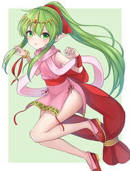  :o absurdres bracelet commentary_request dress female fire_emblem fire_emblem:_mystery_of_the_emblem full_body green_eyes green_hair hair_between_eyes hair_ornament hako_momiji highres jewelry long_hair looking_at_viewer pink_dress pointy_ears ponytail red_footwear scarf simple_background sleeveless sleeveless_dress solo tiki_(fire_emblem) tiki_(young)_(fire_emblem) 