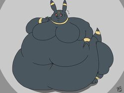  2018 3_toes 4:3 4_fingers ankle_markings anthro arm_markings barefoot batspid2 belly big_belly big_breasts biped black_body black_eyes black_fur bodily_fluids breasts digital_drawing_(artwork) digital_media_(artwork) double_chin ear_markings eeveelution eyebrows eyelashes facial_markings featureless_breasts feet female fingers flabby_arms flat_colors front_view full-length_portrait fur generation_2_pokemon head_markings holding_belly huge_belly huge_breasts huge_thighs hyper hyper_belly hyper_hips hyper_thighs leg_markings love_handles markings morbidly_obese morbidly_obese_anthro morbidly_obese_female multicolored_body multicolored_fur navel nervous nintendo obese obese_anthro obese_female overweight overweight_anthro overweight_female pink_nose pokemon pokemon_(species) portrait red_sclera signature simple_background solo standing sweat sweatdrop tail tail_markings thick_thighs three-quarter_view toes two_tone_body two_tone_fur umbreon wrist_markings yellow_body yellow_fur 