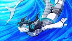  16:9 2015 anthro black_hair blue_eyes clothed clothing female fin fish hair hi_res marine neotheta shark smile solo tail theta_(neotheta) widescreen 