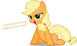  2015 alpha_channel applejack_(mlp) earth_pony english_text equid equine female feral friendship_is_magic hasbro hi_res horse inviting mammal my_little_pony pony seductive simple_background solo text transparent_background zacatron94 