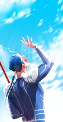  1boy bad_id bad_pixiv_id blue_hair cu_chulainn_(fate) cu_chulainn_(fate/stay_night) fate/stay_night fate_(series) gae_bolg_(fate) highres male_focus mochaabx polearm ponytail red_eyes solo spear weapon 