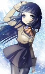  black_eyes black_hair commentary_request female hair_rings long_hair mihama_junior_high_school_uniform nagi_no_asukara pantyhose ro_(igris-geo) school_uniform shiodome_miuna solo 