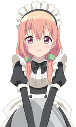  apron brown_eyes brown_hair commentary_request cp9a female hinako_note long_hair looking_at_viewer low_twintails maid maid_apron maid_headdress photoshop_(medium) pink_hair sakuragi_hinako simple_background solo twintails white_background 