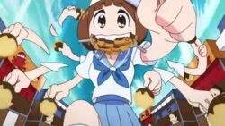  animated animated bob_cut brown_hair buffet food hat kill_la_kill mankanshoku_mako takoyaki 