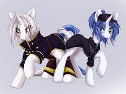  avoid_posting blue_eyes blue_hair clothing duo equid equine fan_character female feral fur green_eyes hair hasbro horn keihound male mammal my_little_pony mythological_creature mythological_equine mythology unicorn white_body white_fur white_hair 