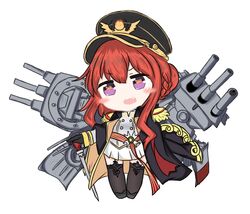  azur_lane bailingxiao_jiu black_footwear black_hat black_jacket black_thighhighs blush_stickers braid cane cannon chibi commentary_request epaulettes female hair_between_eyes hair_bun hand_on_cane hat head_tilt heart heart-shaped_pupils jacket jacket_on_shoulders long_hair looking_at_viewer machinery military military_hat military_jacket military_uniform monarch_(azur_lane) oerba_yun_fang open_mouth peaked_cap pleated_skirt purple_eyes red_hair rigging shirt simple_background single_hair_bun skirt solo standing symbol-shaped_pupils thighhighs turret uniform very_long_hair white_background white_shirt white_skirt 