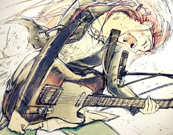  glasses guitar instrument kurobuta_gekkan long_hair microphone original pink_hair pixiv_punk_and_rock skirt 