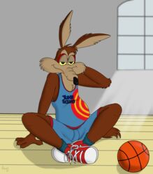  absurd_res anthro ball basketball basketball_(ball) basketball_uniform blue_clothing bottomwear canid canine canis clothed clothing coyote footwear hi_res looney_tunes male mammal rasik red_clothing red_footwear red_shoes shirt shoes shorts sitting sneakers solo space_jam space_jam:_a_new_legacy sportswear spread_legs spreading tank_top topwear tune_squad_outfit tune_squad_outfit_(2021) uniform warner_brothers wile_e._coyote 