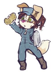  alpha_channel anthro boots brown_eyes canid canine canis cleaning clothing dimmi_(character) dimwitdog domestic_dog eyewear female footwear glasses green_eyes hat headgear headwear mammal overalls rag solo sponge 