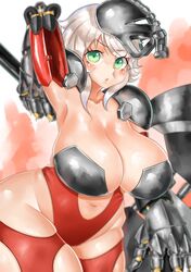  :&lt; animification axe axonn_(bionicle) bionicle blurry blurry_background blush breasts clothing_cutout collarbone female genderswap_(mtf) green_eyes grey_hair groin highres holding holding_axe humanization kanohi_(bionicle) large_breasts leotard looking_at_viewer maboroshi_kirin mask mask_on_head mecha_musume navel navel_cutout red_leotard red_thighhighs rule_63 short_hair skindentation solo the_lego_group thighhighs v-shaped_eyebrows 