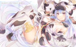  2021 animal_ears animal_print bad_id bad_pixiv_id bare_shoulders bikini blue_hair blush bovine breasts catura_(granblue_fantasy) chinese_zodiac cleavage closed_mouth cow_ears cow_girl cow_hat cow_horns cow_print cow_tail detached_collar detached_sleeves draph ear_piercing female granblue_fantasy happy_new_year horns large_breasts long_hair looking_at_viewer new_year piercing pointy_ears purple_eyes see-through shiyun short_shorts shorts smile solo swimsuit tail thighhighs thighs white_bikini white_shorts white_thighhighs wide_sleeves year_of_the_ox 