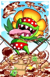  absurd_res bianco_hills blargen69 bottomwear clothing elemental_creature fangs flora_fauna hi_res isle_delfino long_tongue male mario_bros nintendo not_furry petals petey_piranha piranha_plant plant polluted_piranha_plant shorts slime super_mario_sunshine swoopin&#039;_stu teeth tongue windmill 