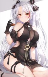  :q alcohol antenna_hair azur_lane bare_shoulders black_bow black_dress black_gloves blush bow breasts brown_eyes cleavage closed_mouth clothing_cutout commentary cross cup dress drink drinking_glass female gloves hair_between_eyes hair_ornament hairbow hand_up highres holding holding_cup ice ice_cube iron_cross kon_(k0n16) large_breasts long_hair looking_at_viewer medium_breasts mole mole_on_breast multicolored_hair official_alternate_costume parted_bangs prinz_eugen_(azur_lane) prinz_eugen_(cordial_cornflower)_(azur_lane) red_hair sideboob sitting sleeveless sleeveless_dress smile solo streaked_hair striped striped_bow thighs tongue tongue_out two_side_up underboob_cutout very_long_hair white_hair yokozuwari 