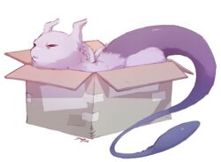  2016 alpha_channel ambiguous_gender box container denimecho digital_media_(artwork) felid feline feral fur generation_1_pokemon legendary_pokemon loaf mammal mewtwo narrowed_eyes nintendo pokemon pokemon_(species) purple_tail simple_background solo squint squish tail 