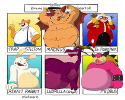  5:4 activision anthro bartok_the_magnificent belly big_belly bowser&#039;s_inside_story clothing disney dr._eggman dragon female group horn human koopa lagomorph leporid ludmilla_(bartok) magnus_(spyro) male mammal mario_and_luigi_(series) mario_bros midbus mouse multiple_images murid murine mythological_creature mythological_scalie mythology nintendo overweight overweight_anthro overweight_female overweight_human overweight_male pink_body pokelai purple_body rabbit rekkit_rabbit rekkit_rabbit_(character) rescued_dragons_(spyro) rodent scalie sega smile sonic_the_hedgehog_(series) spyro_reignited_trilogy spyro_the_dragon trap_stilton white_body 