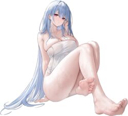  azur_lane bare_legs bare_shoulders barefoot blue_hair breasts collarbone feet female foot_focus foreshortening full_body gujianshaonu hair_between_eyes highres knees_up large_breasts legs long_hair looking_at_viewer naked_towel official_alternate_costume official_art playing_with_own_hair purple_eyes sitting snow soles solo thighs toenails toes towel transparent_background very_long_hair voroshilov_(azur_lane) voroshilov_(devoted_as_the_warm_snow)_(azur_lane) wet 