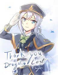  black_capelet capelet dragalia_lost female grey_hair long_hair noelle_(dragalia_lost) ryo-suzuki smile solo tearing_up tears uniform 